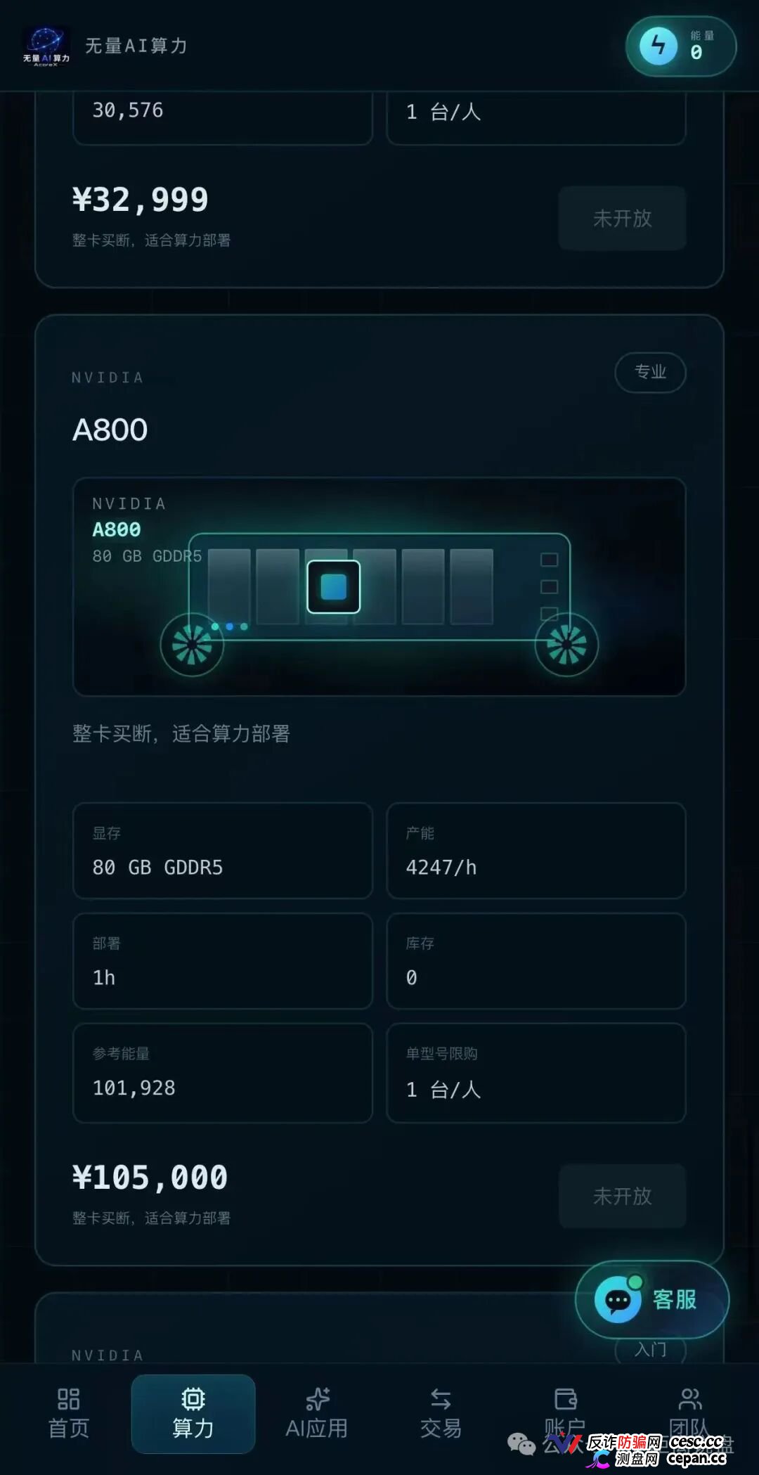 紧急预警｜“无量AI算力”：A800标价10万5，库存0，未开放——你买的不是显卡，是APP里的一串数字